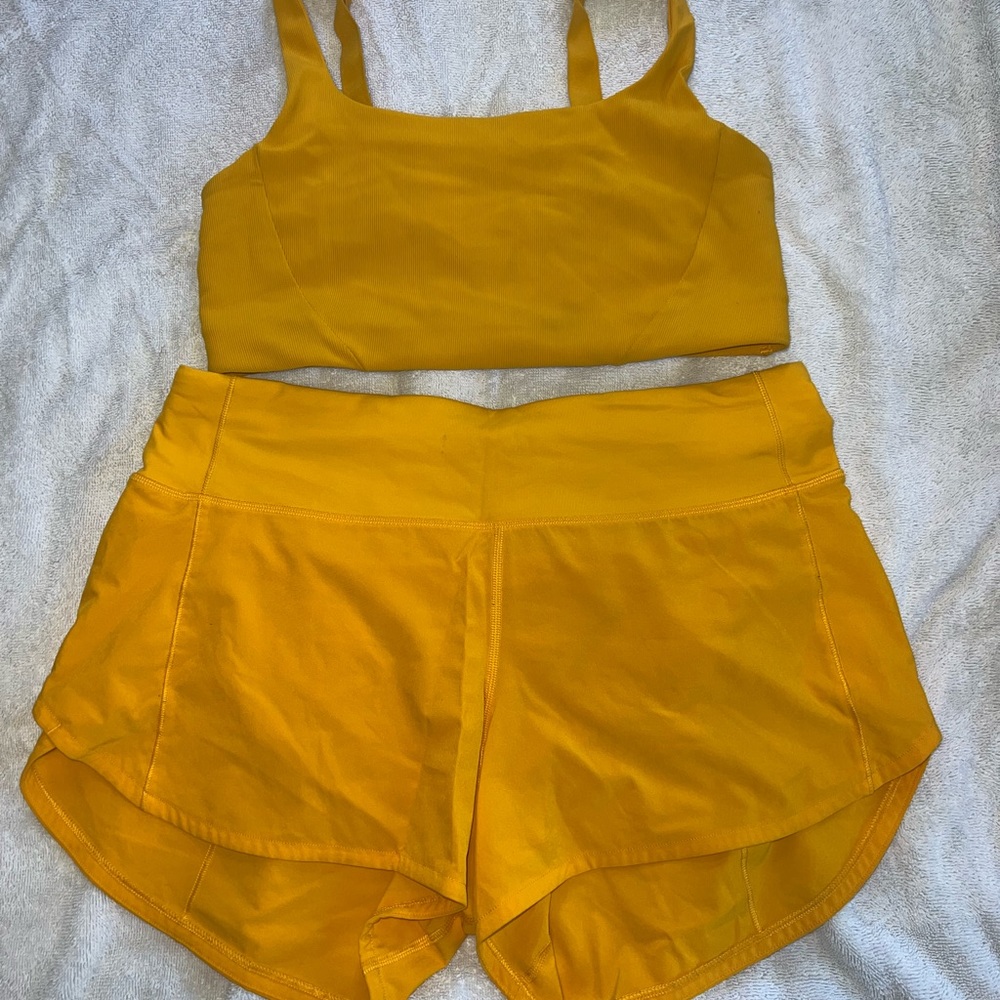 LULULEMON BRA AND SHORT SET clementine color size 8 short size 10 bra